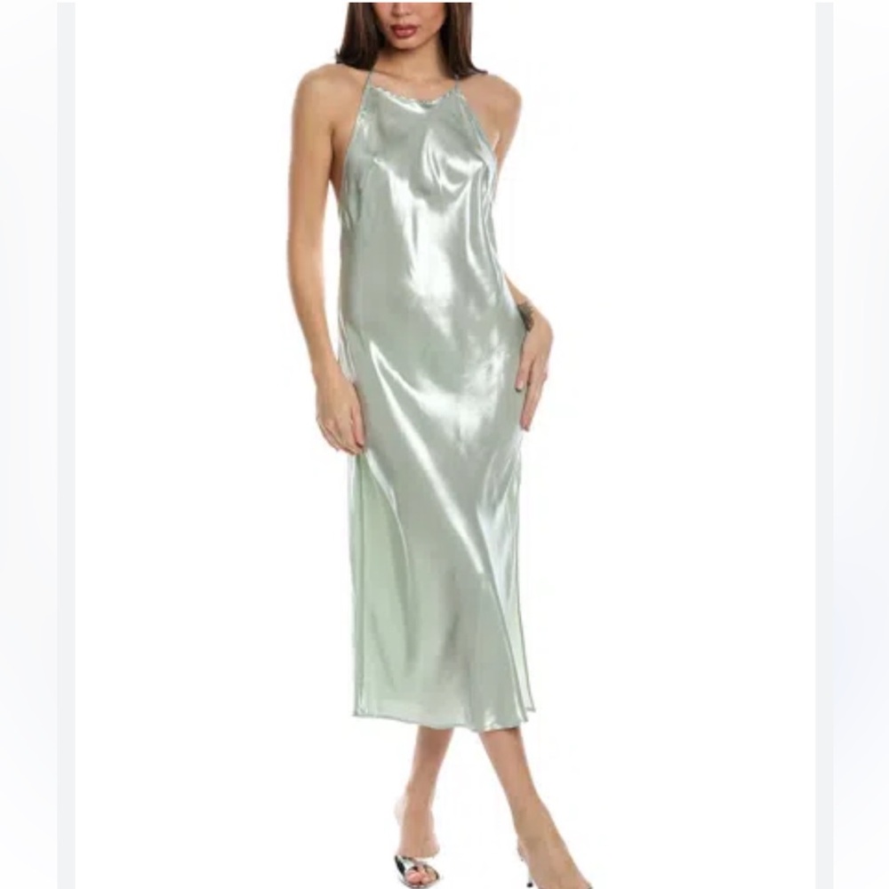 Free People Sunset Shimmer Midi Slip Dress In Color Light Green